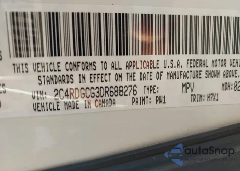 2013 Dodge Grand Caravan Sxt z USA, uszkodzony, nr VIN 2C4RDGCG3DR688276